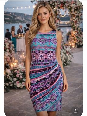 Cache Bodycon Dress Sz 10 NWT Print Back Zip